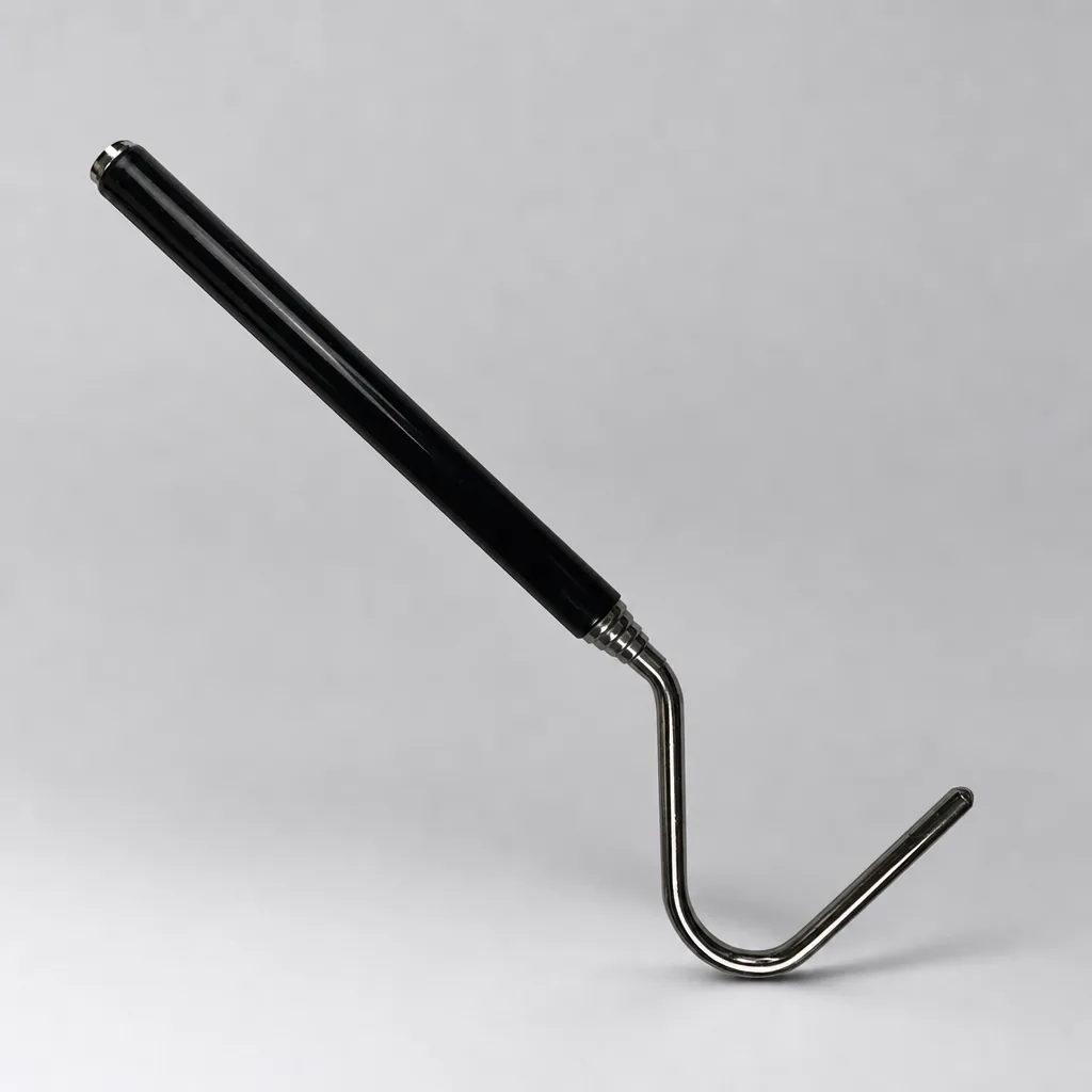 Herpaxe telescopic snake hook with a black grip handle and a curved stainless steel head